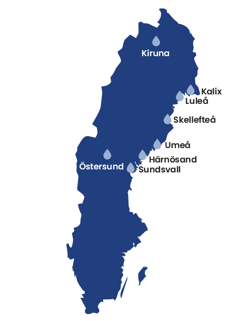 WashTek karta med städer